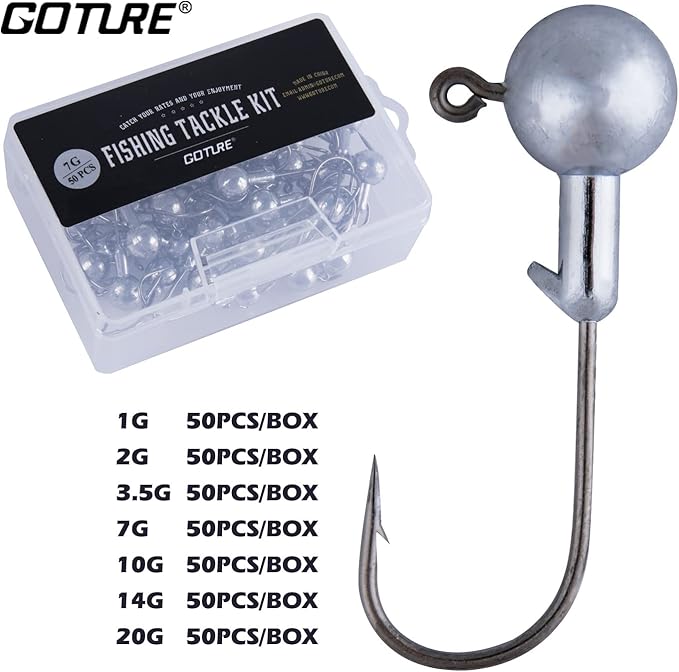 Goture Round Lead Jig Head Hooks for Freshwater & Saltwater Fishing, Swimbait Jig Heads with Fishing Box, Ideal for Trout & Bass