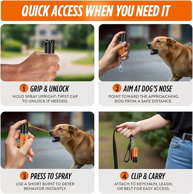Citronella Dog Deterrent Spray, Dog Spray Self Defense, Training and Barking, Long-Range Dog Repellent, Portable Canister (0.5oz / 2oz)