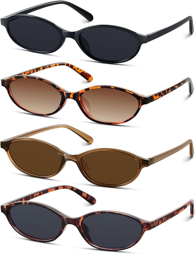 KUGUAOK Retro Oval Sunglasses for Women 90s Design Small Cat Eye Sun Glasses UV Protection Y2k Trendy Narrow Shades