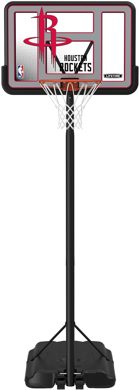 Lifetime NBA Houston Rockets Portable Basketball Hoop, Adjustable Height 7.5-10 Ft, 44 Inch Shatterproof Fusion Backboard, Base with Wheels