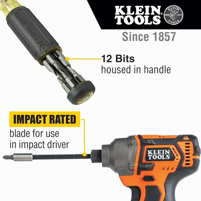 Klein Tools 32303 Multi-Bit Screwdriver / Nut Driver, Impact Rated 14-in-1 Magnetic Screwdriver Set Phillips, Slotted, Square, Combo, Torx