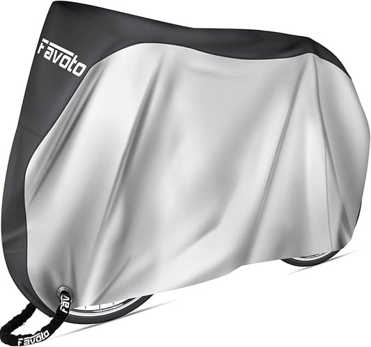 Favoto Bike Cover Waterproof Outdoor - Bicycle Cover Thicken Oxford Windproof Snow Rustproof with Lock Hole Storage Bag for Mountain Road City Beach Cruiser Bike, Silver