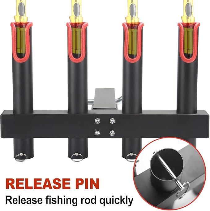 Hitch Fishing Rod Holder for Truck, 4/6-Tube Stainless Steel Rod Rack Fits 2 " Hitch Receiver, with Quick Release Pin, Reflective Safety Strips
