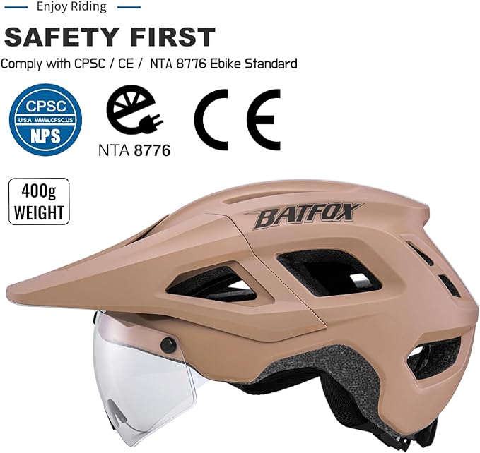 BATFOX NTA 8776 E-Bike & Mountain Bike Helmet for Adults Youth, E-MTB Cycling Helmet for Men Women (52-60CM)