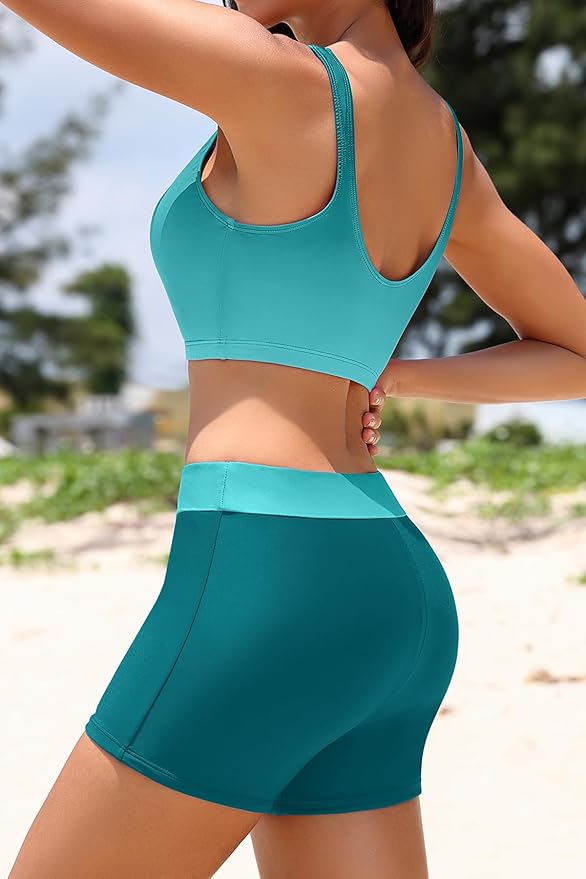 Holipick Long Sleeve Swimsuits for Women - 3 Piece Rash Guard with Shorts Zipper SPF Swim Shirt with Built in Bra