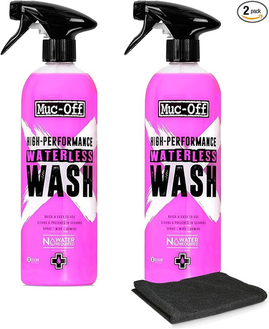 Muc-Off High Performance Waterless Bike Wash 750ml (Pack of 2) | Spray & Wipe Bike Cleaner | No Water Needed | Safe on Carbon Fibre | Cleans & Polishes with a Streak-Free Finish