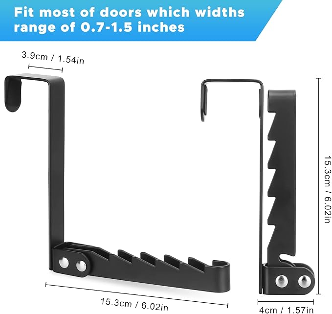 FYY Over The Door Hooks Hanger, 2 Pack Collapsible Folding Over The Door Organizer Rack Space Saving Hanging Storage Hanger for Clothes, Coats, Towels for Bedroom Bathroom Black