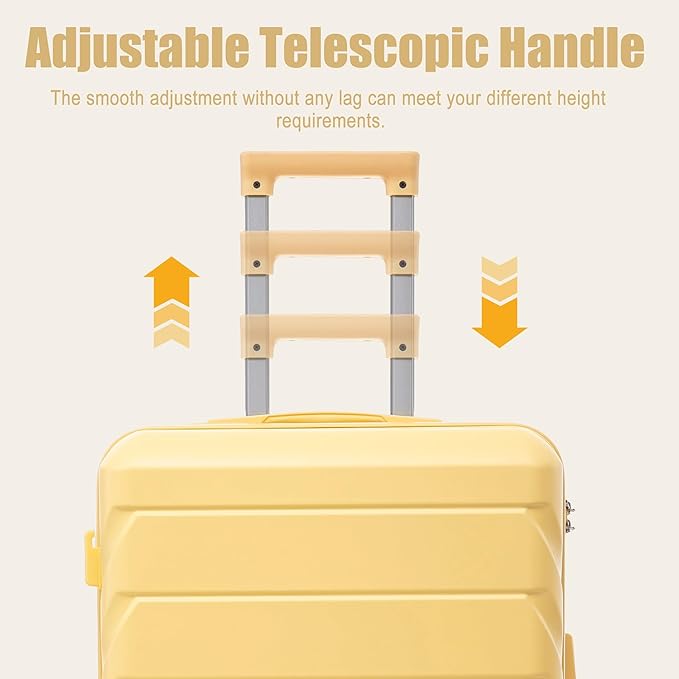 28インチ ABSハードシェル大型スーツケース（TSAロック、サイドフック付）、イエロー