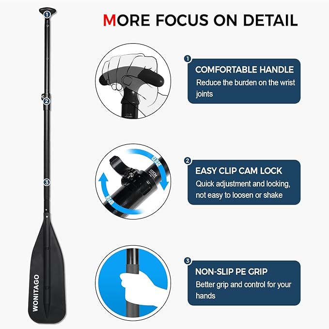 Canoe Paddle with Aluminum Shaft and PP Blade, Adjustable Paddle for Canoeing, Boating and Rafting, 4-5 Ft (122-152 cm)