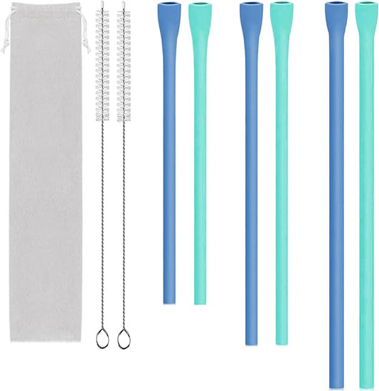 Anti Wrinkle Straw Set of 6 - Straw for Lip Wrinkles Prevention, Reusable Straws Compatible with Stanley 40 oz & 30 oz Tumblers - Aqua & Blue