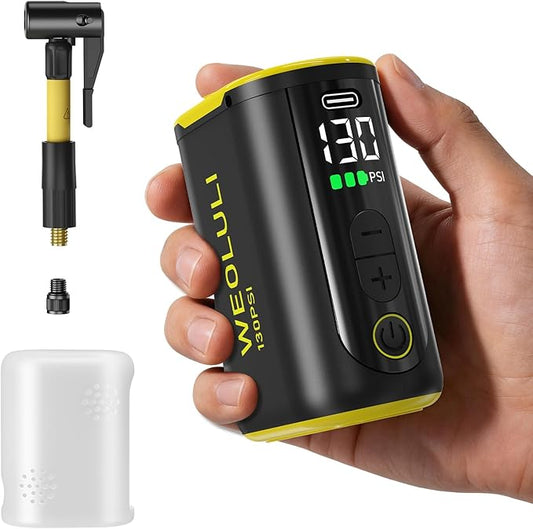 Bike Pump Electric, Mini Bicycle Pump 130 PSI Portable Cycling Pump with Digital Pressure Gauge & Auto Shut Off for Presta & Schrader Valves, Road MTB E-Bike