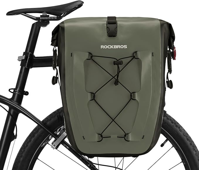 ROCKBROS Bike Panniers Waterproof Bike Rear Rack Bag Max 30L Large Capacity Bike Rear Panniers for Cycling Traveling Commuting (Green*1)