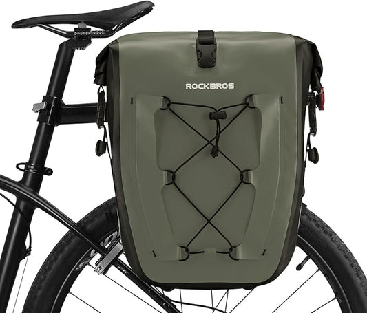 ROCKBROS Bike Panniers Waterproof Bike Rear Rack Bag Max 30L Large Capacity Bike Rear Panniers for Cycling Traveling Commuting (Green*1)