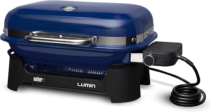 Weber Lumin Compact Outdoor Electric Barbecue Grill, Blue - Great Small Spaces such as Patios, Balconies, and Decks, Portable and Convenient