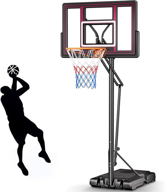 Asbest 44" Portable Basketball Hoop Outdoor | 5.5-10ft Stepless Adjustable Height Basketball Goal System for Driveway, Backyard, for All Ages
