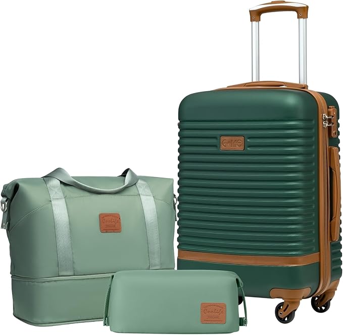 Coolife スーツケースセット 3ピース 荷物セット 機内持ち込み 旅行用荷物 TSAロック スピナーホイール ハードシェル 軽量スーツケースセット (ダークグリーン、3ピースセット (DB/TB/20))