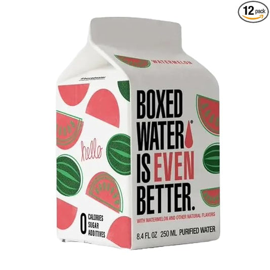 ミニスイカ柄ボックスウォーター 8.5オンス (24本パック) – 高級プラスチックより優れています、植物由来のカートン、BPAフリー、詰め替え可能、ランチボックスに最適