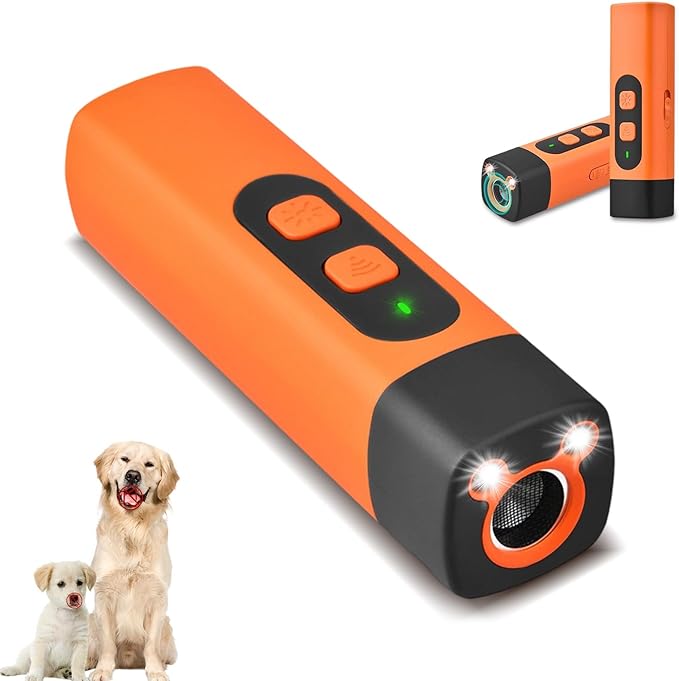 warmow Dog Bark Deterrent Devices, Rechargeable Anti Barking Device for Dogs, 3 Modes & LED Light Ultrasonic Dog Trainer Indoor Outdoor, Suitable for Training to Improve Bad Behavior (Orange)