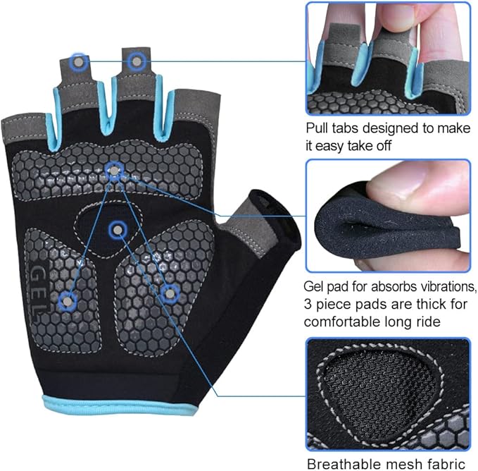 HuwaiH Bike Gloves for Men/Women, Cycling Gloves with Anti-Slip Shock-Absorbing Pad Half Finger Biking Bicycle Gloves