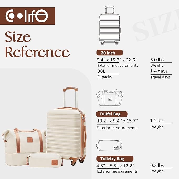 Coolife Suitcase Set 3 Piece Luggage Set Carry On Hardside Luggage with TSA Lock Spinner Wheels (Black, 3 piece set (DB/TB/20))