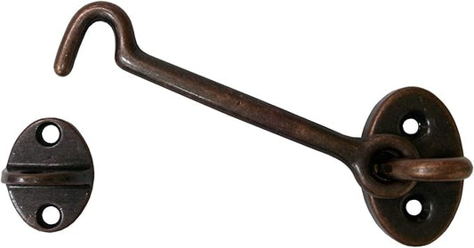 QCAA Heavier Duty Brass Door Hook Latch & Eye, 4", Antique Copper, Made in Taiwan, 1 Pack