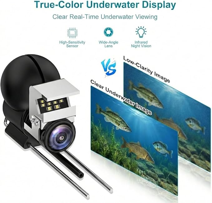 Underwater Fishing Camera, 5 Inch IPS LCD Screen Fishing Camera w/Infrared Night Vision, 6000mAh Ice Fishing Camera, Portable Fish Finder w/100ft Cable for Ice Lake Boat Kayak Fishing