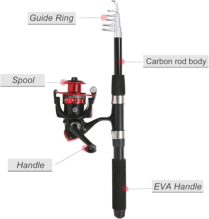 Fishing Rod, 6.9ft 2Pcs Telescopic Fishing Pole Set, Spinning Rod and Reel Combo with Carrier Bag Freshwater Fishing Rod and Reel Combos Kits Fishing Gear