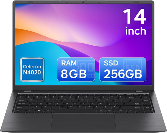 14 Inch Traditional Laptop Computers - 256GB SSD 8GB RAM Celeron CPU, WIFI5 and BT5.0, USB 3.0, TF Card Slot, Slim Lightweight Computer for Business and School (NC14G)