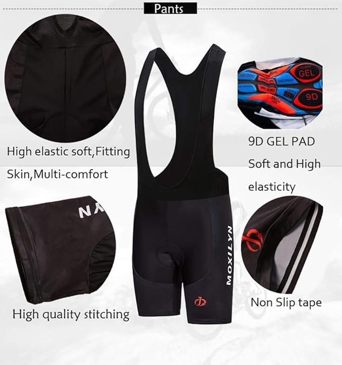 Men's Quick-Dry Cycling Jersey Set Road Bike Bicycle Shirt + Bib Shorts with 9D Gel Pad MTB Riding Clothing Kit