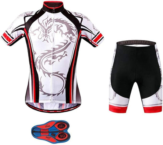 Men's Quick-Dry Cycling Jersey Set Road Bike Bicycle Shirt + Bib Shorts with 9D Gel Pad MTB Riding Clothing Kit