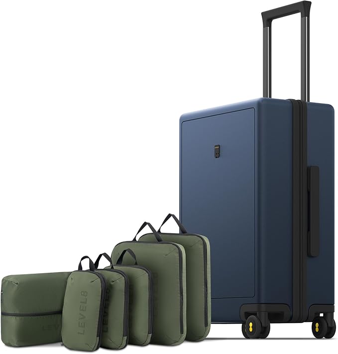 LEVEL8 機内持ち込み手荷物 航空会社承認済み、車輪付き小型機内持ち込みスーツケース、軽量ハードサイド質感ラゲージ 旅行用、TSA承認済み、20インチ、ネイビー