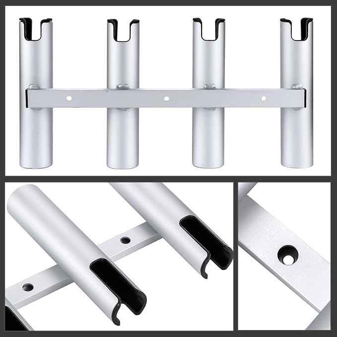 Marinebaby Aluminum Fishing Boat Rod Holder,3/4 Link Tube Aluminum Rod Rack, Suit Boats & Yacht ,Silver