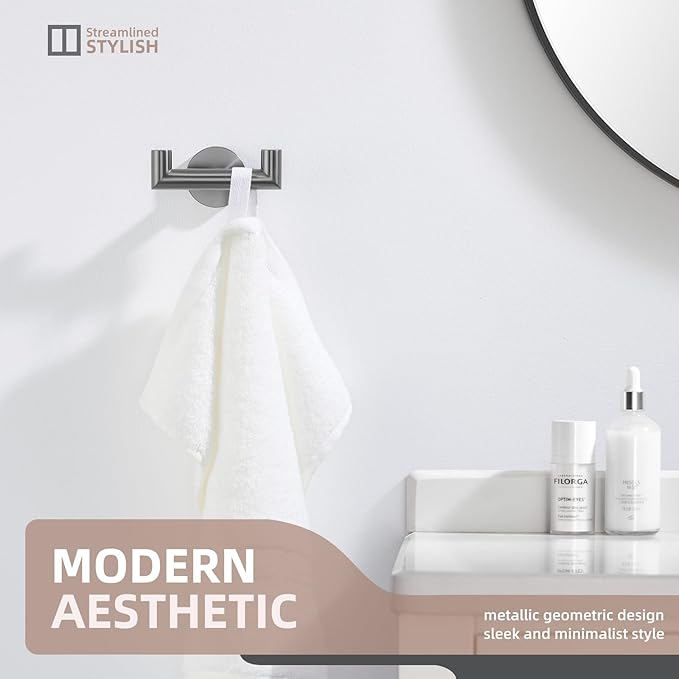 Angle Simple Double Towel Hook, SUS304 Stainless Steel Bathroom Robe Hook for Wall, Hand Towel Holder, Gunmetal Gray