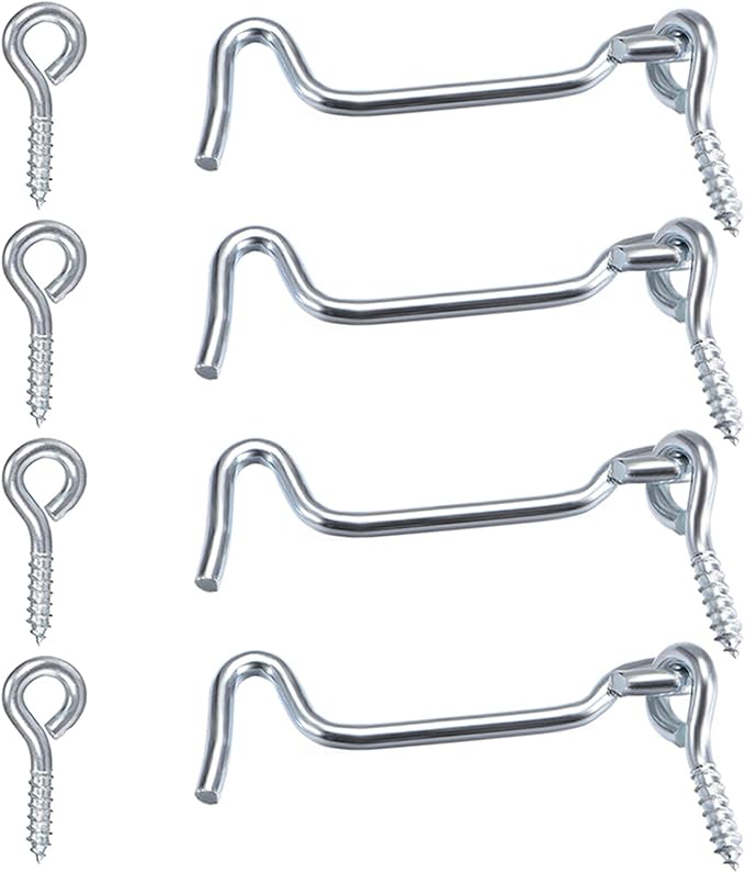 4Pcs 2 inches Cabin Hook Eye Latch Gate Door Swivel Window Door Hook with Mounting Screws