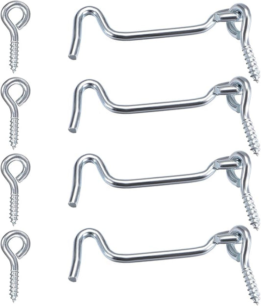 4Pcs 3 inches Cabin Hook Eye Latch Gate Door Swivel Window Door Hook with Mounting Screws