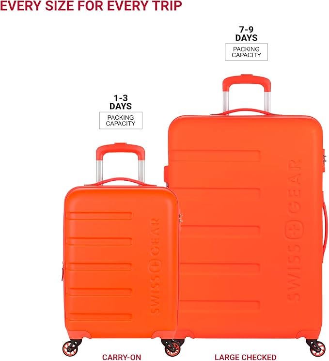 SwissGear 7366 シグネチャー ハードサイド 拡張可能ラゲッジ スピナーホイール、TSAロック、カップホルダー付き、オレンジ、2点セット (19/27)