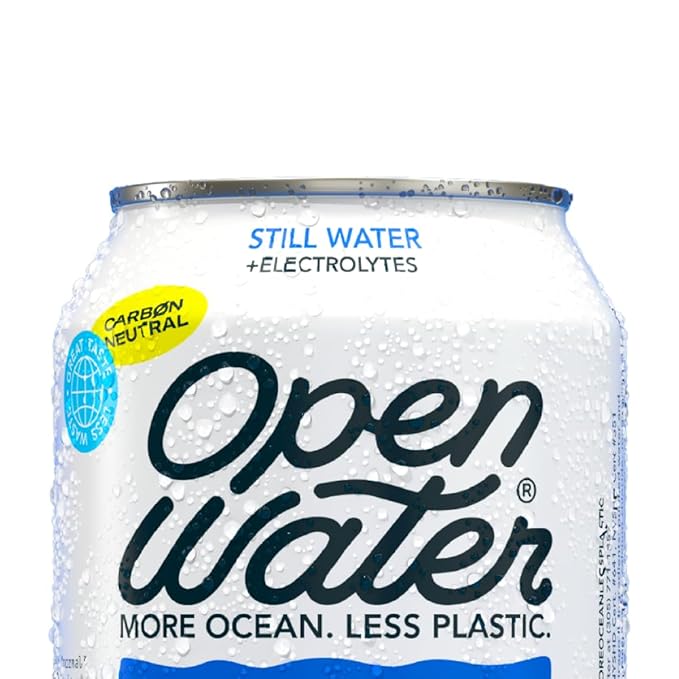 Open Water スティル 12oz缶 (1ケース、12缶) - 環境に配慮したアルミ缶入りミネラルウォーター（電解質入り） - 7.0 pHバランス、BPAフリー、超高純度水