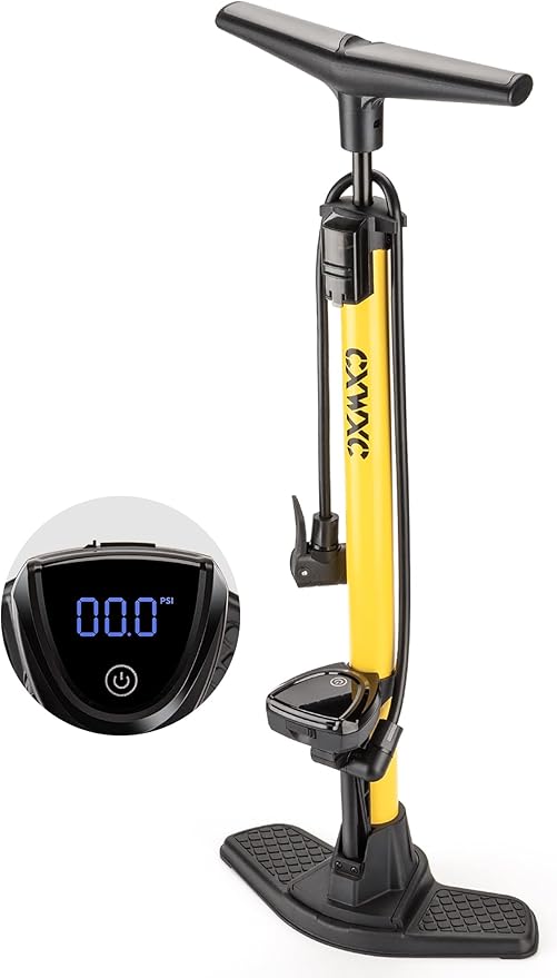 CXWXC Bike Floor Pump with Digital Gauge – 140 PSI Bicycle Tire Pump fits Presta & Schrader Valve – Portable Bike Air Pump with Large Display for Easy to Read