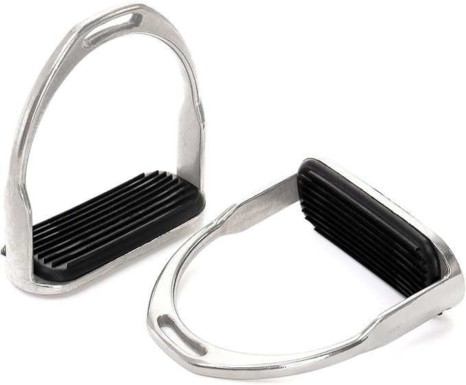 Cididu 2 Pack Horse Riding Stirrups, Metal Horse Saddle Stirrup with Rubber Pad, Safety Knee Ankle Protection Saddle Pain Stress Relief, Stirrup Irons for Trail Riding Training Beginners