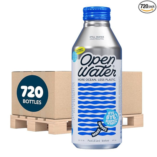 Open Water Still Bottled Water with Electrolytes in 16-oz Aluminum Bottles (Mini Pallet 720 Bottles - Still) | BPA-free and Eco friendly