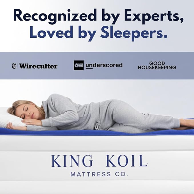 King Koil Luxury Full-Size Air Mattress with Built-In High-Speed Pump & Built-In Pillow Top, 20" Inflatable Double High Airbed for Home, Camping & Guest Comfort, Waterproof & Portable, 1-Year Warranty