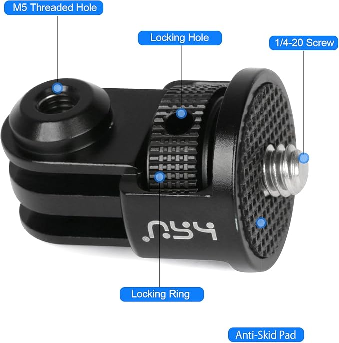 HSU Aluminum Tripod Mount Adapter, 1/4" 20 Mount for GoPro Hero 13/12/11/10/9/8/7 Insta360 X3/X2/X/RS/R and Other Cameras (Black)