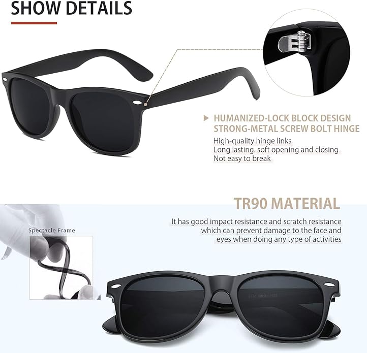 FEIDUSUN Sunglasses Men Polarized Sunglasses for Mens and Womens,Black Retro Sun Glasses Driving Fishing UV Protection