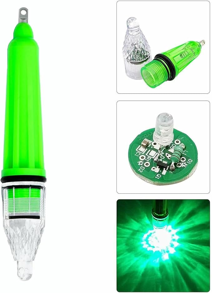 8-Pack Underwater Light Green Color 4.73 inch Deep Drop LED Light Waterproof Flashing Fishing Light Attractive Light Bait Lure Lamp