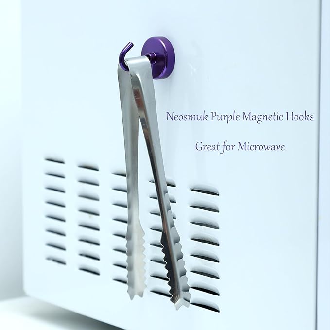 Neosmuk Magnetic Hooks, Heavy Duty 85lb+ Strong Magnet Hook for Cruise Cabins, Cruise Ship Essentials for Hanging, Metal Wall Refrigerator Hangers (Purple, 10 Pack)