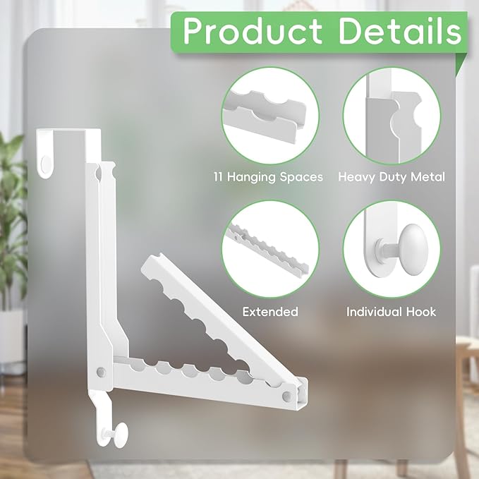 Over The Door Hooks, Extended Over The Door Clothes Hanger with 11 Ridges,Space-Saving Over The Door Rack Door Hooks for Hanging Clothes,Larger Capacity Over The Door Hanger,Upgraded Version.