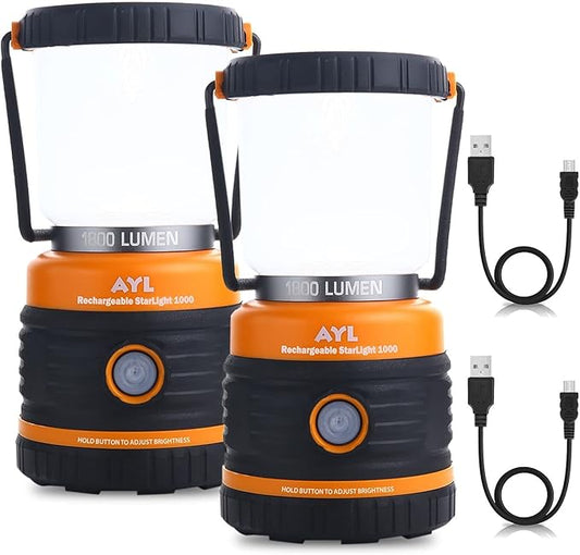 LED Camping Lantern Rechargeable, 1800LM, 4 Light Modes, 4400mAh Power Bank, IP44 Waterproof, Perfect Lantern Flashlight for Hurricane, Emergency, Power Outages, Home and More, with USB Cable (2 Pack)
