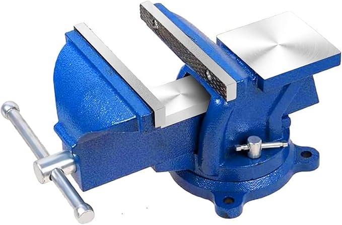 Bench Vise Heavy Duty 5-Inch, 360° Swivel Base with Anvil Clamp Cast Steel,Table Clamp Woodworking Vice,Multipurpose Workbenchw for Drilling, Pipe Cutting,Woodworking-Blue