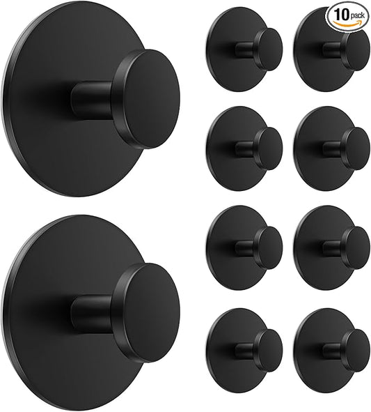 10-Pack Adhesive Wall Hook for Coat and Towel: Extra Sticky 12 LB (Max), Stainless Coat Rack Door Holder Hanger, White Heavy Duty