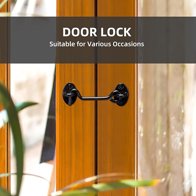 4 Pack 4" Barn Door Latch Door Lock Hardware, Sliding Door Lock Eye Hook Latch with Screws, Rust-Resistant Metal Gate Latch, Privacy Hooks Latch for Inside Door, Window, Wooden Fence, Garage
